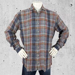 Suitsupply Shirt Size 17.5 or 2XL 100% Linen Cutaway Collar Plaid